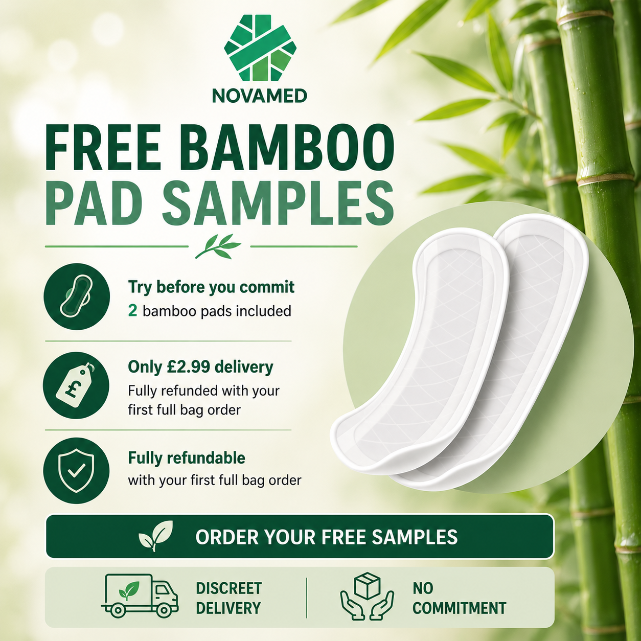 Novamed - Bamboo Light Incontinence Pads Sample (1 Pad) - Novamed (Europe) ltd