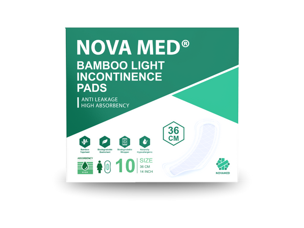 Nova Med Bamboo Light Incontinence Pads packaging on a white background