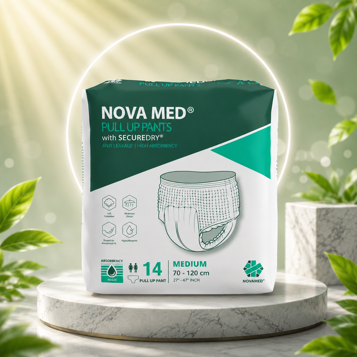 Novamed Incontinence Pants Women & Men, Adult Pull up Pants, Adult Nappies - 14 Pants per Pack - Sizes Medium to Extra Large