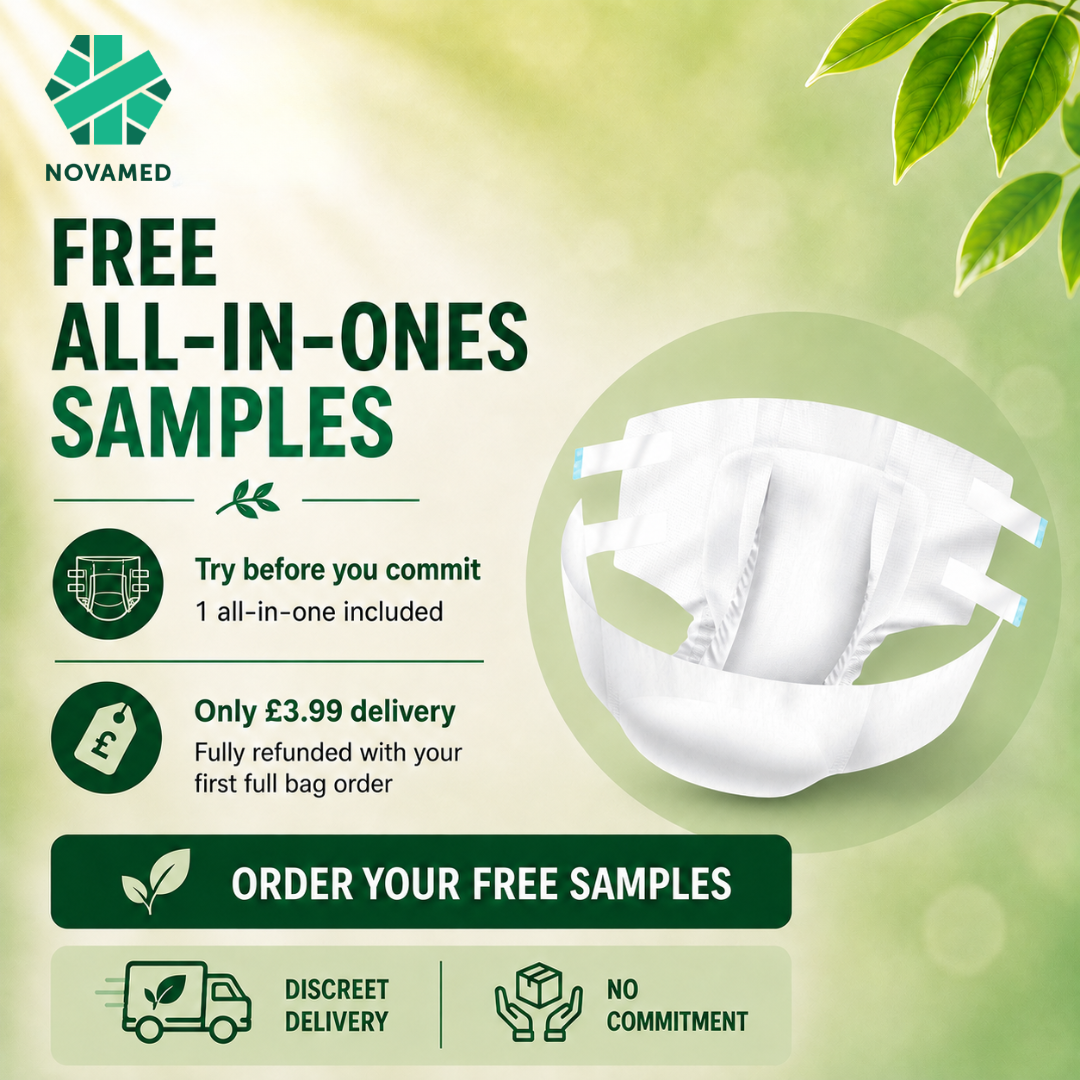 Novamed All in Ones Incontinence Pads, Incontinence Slips, Adult Nappies to Extra Large- A British Brand - Free Sample Pack - Novamed (Europe) ltd