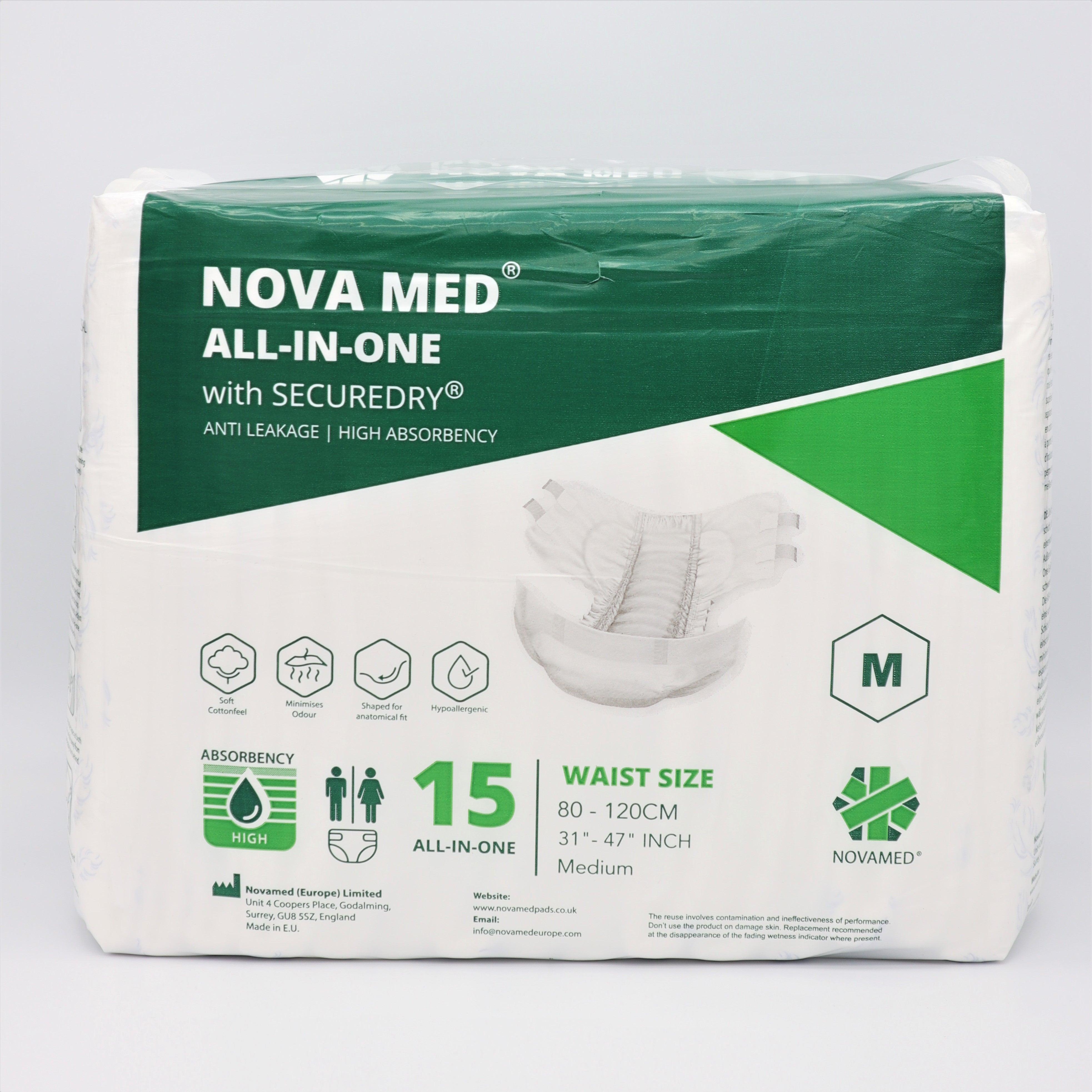 Novamed All in Ones Incontinence Pads, Incontinence Slips, Adult Nappies (15 per bag) - Sizes Medium to Extra Large- A British Brand - Novamed (Europe) ltd