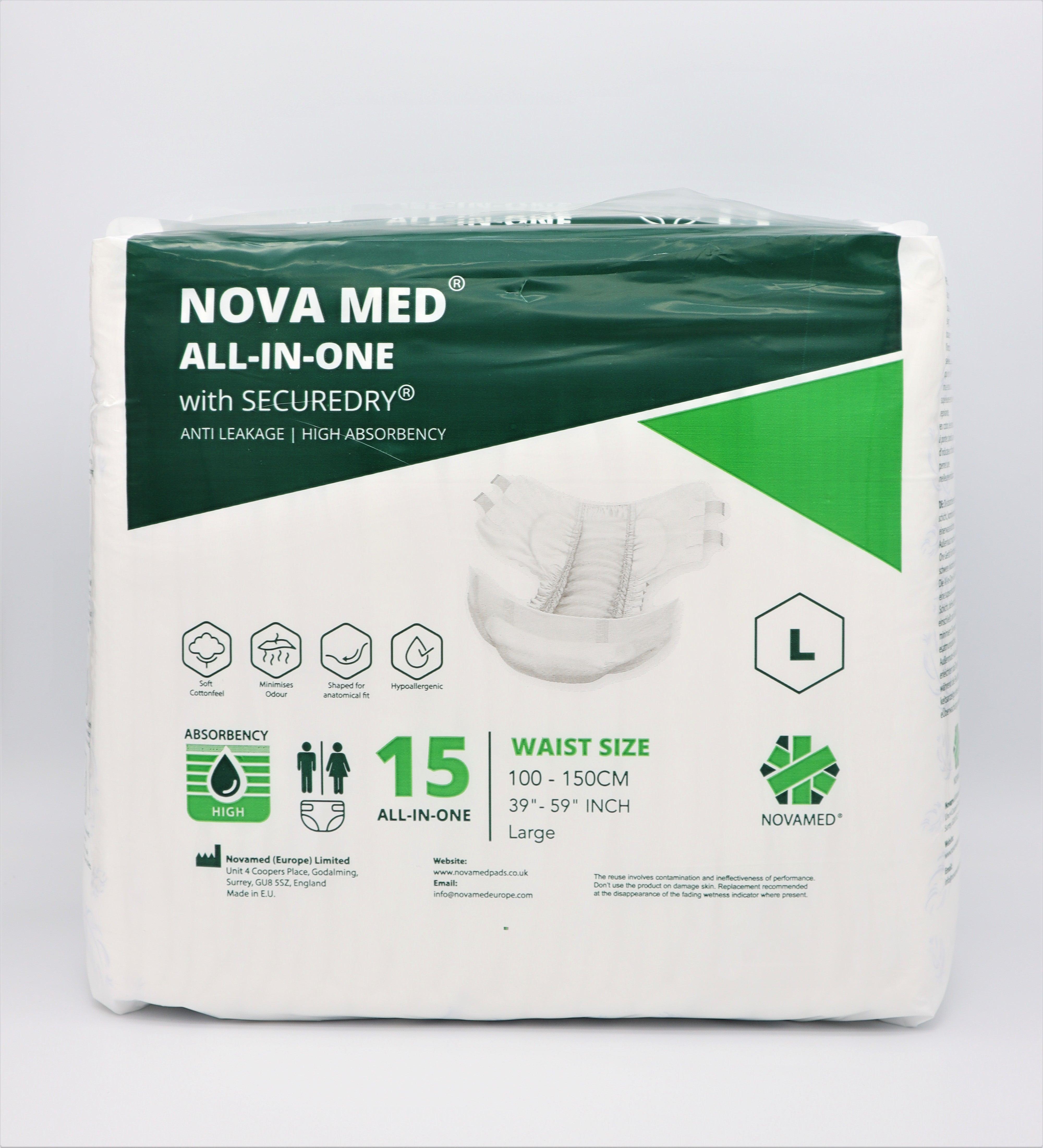Novamed All in Ones Incontinence Pads, Incontinence Slips, Adult Nappies (15 per bag) - Sizes Medium to Extra Large- A British Brand - Novamed (Europe) ltd
