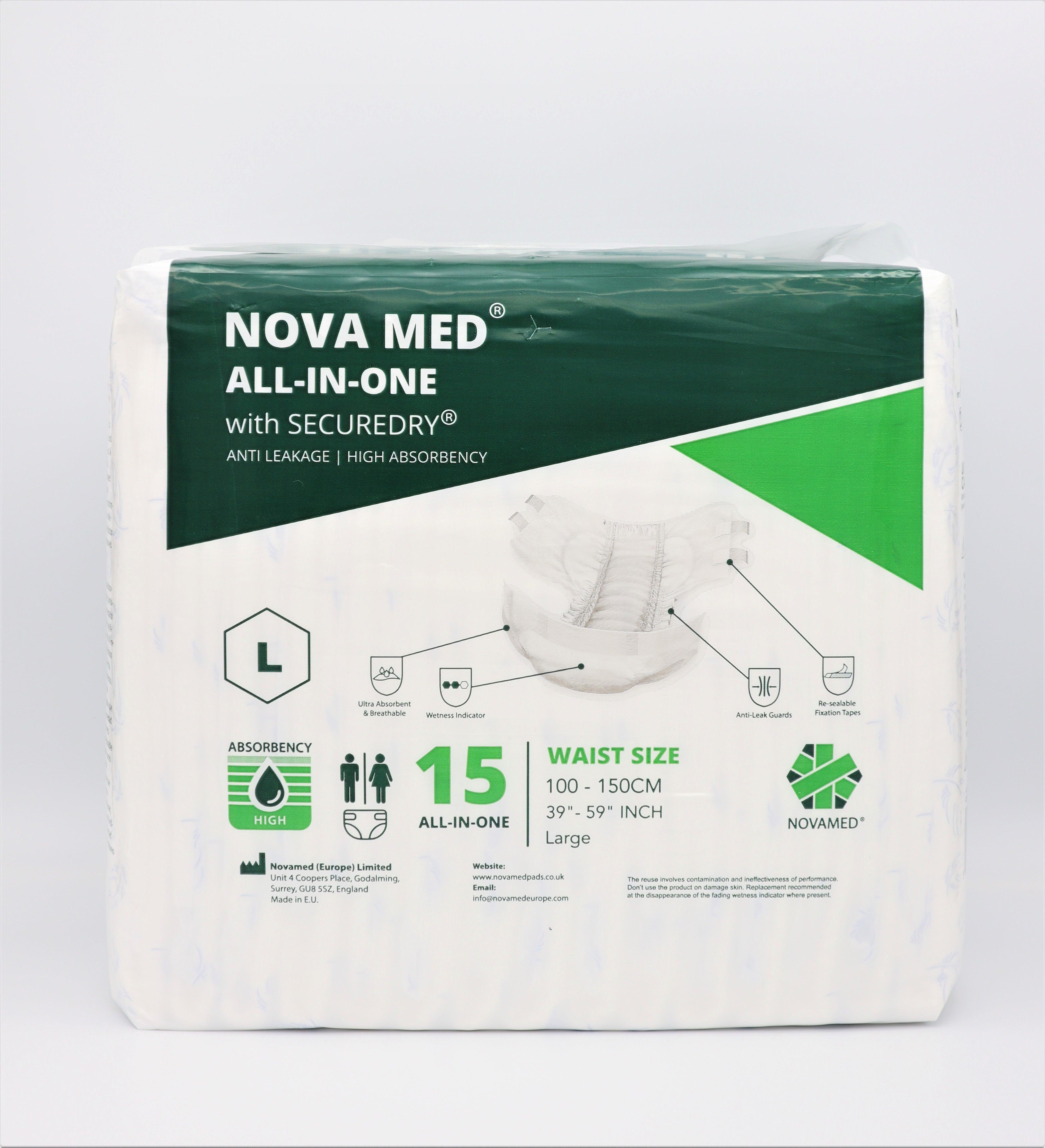 Novamed All in Ones Incontinence Pads, Incontinence Slips, Adult Nappies (15 per bag) - Sizes Medium to Extra Large- A British Brand - Novamed (Europe) ltd
