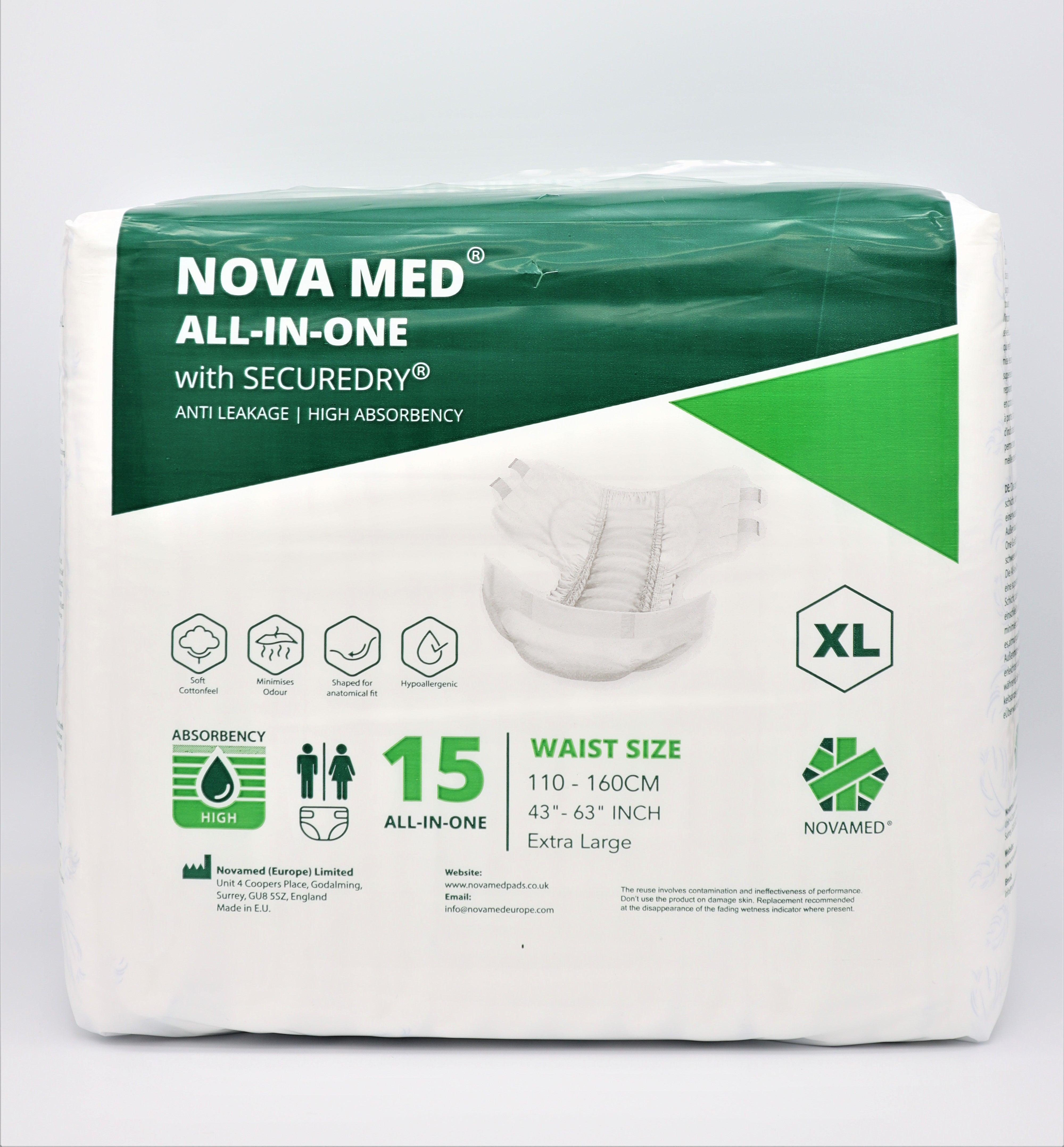 Novamed All in Ones Incontinence Pads, Incontinence Slips, Adult Nappies (15 per bag) - Sizes Medium to Extra Large- A British Brand - Novamed (Europe) ltd