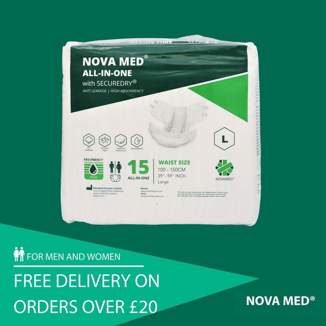 Novamed All in Ones Incontinence Pads, Incontinence Slips, Adult Nappies (15 per bag) - Sizes Medium to Extra Large- A British Brand - Novamed (Europe) ltd