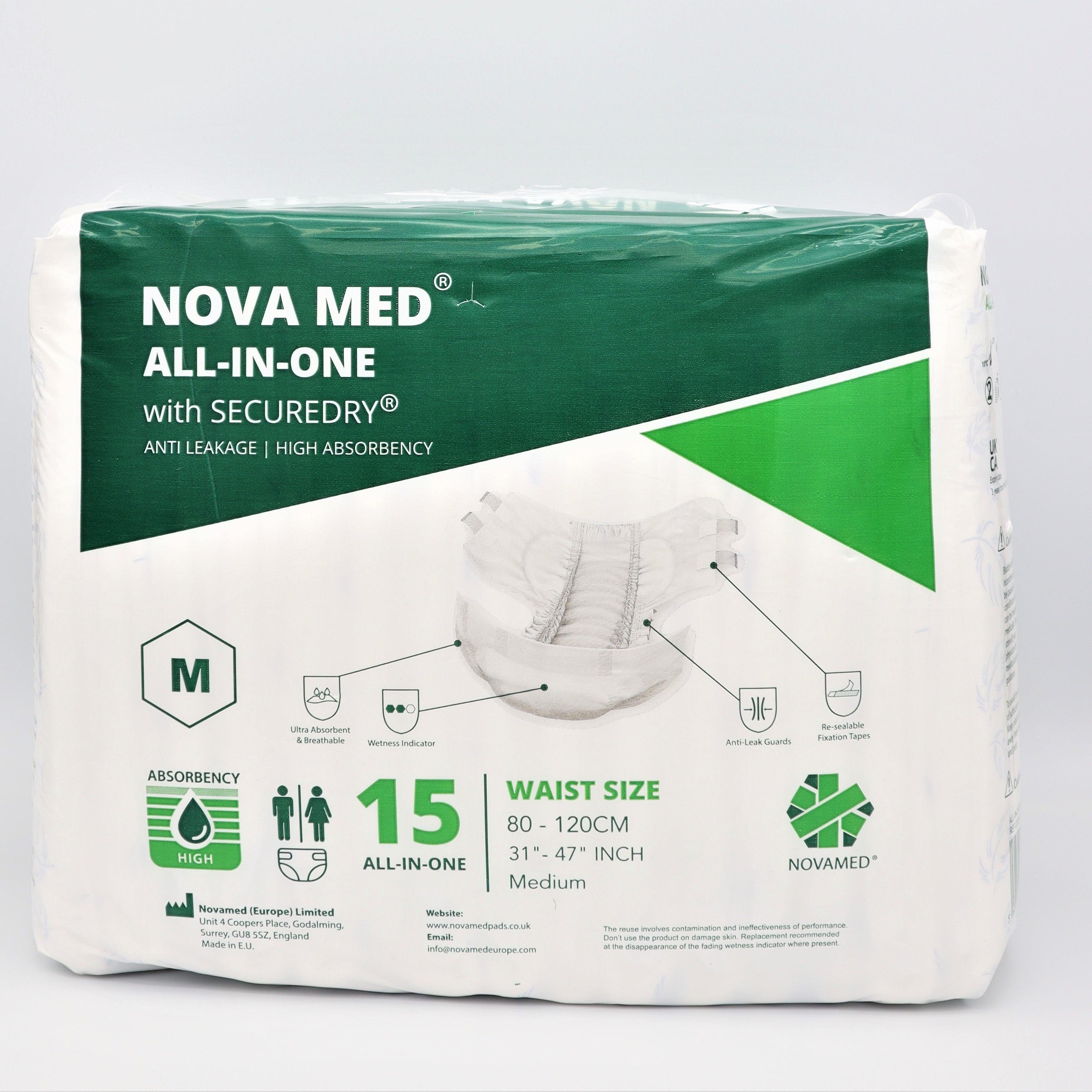 Novamed All in Ones Incontinence Pads, Incontinence Slips, Adult Nappies (15 per bag) - Sizes Medium to Extra Large- A British Brand - Novamed (Europe) ltd