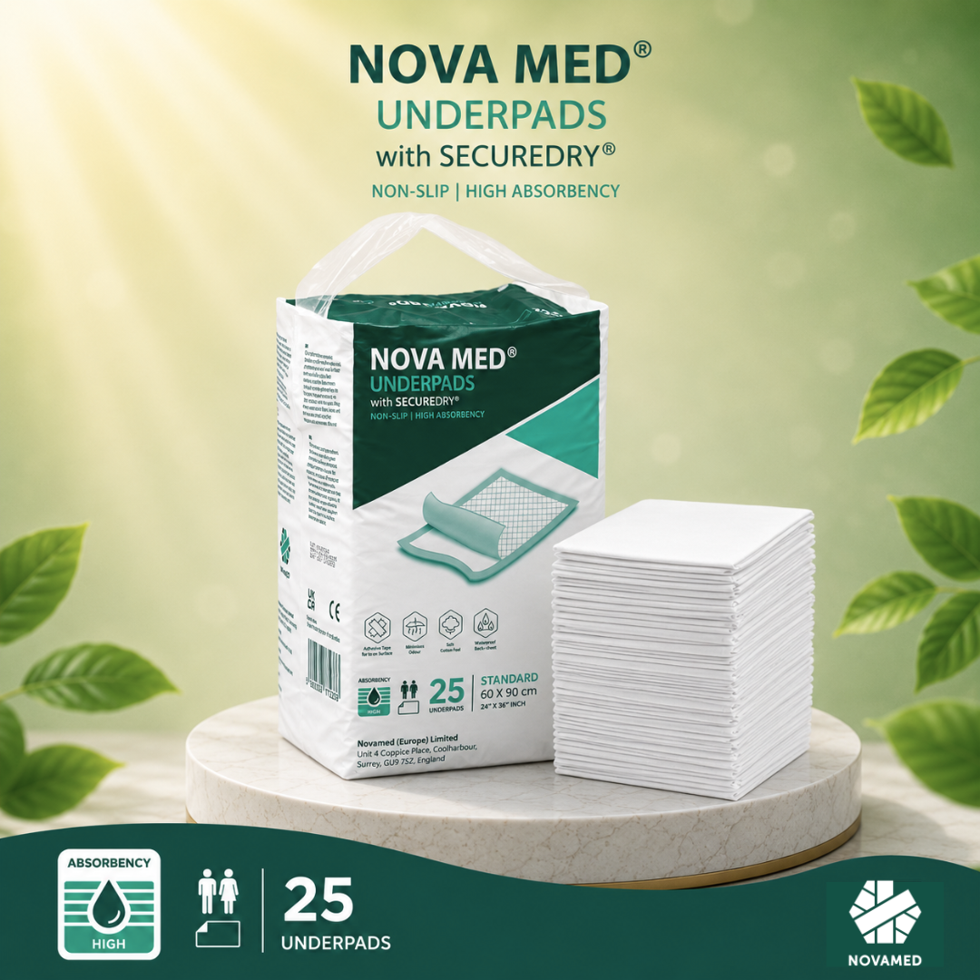 Novamed Incontinence Disposable Bed Pads, Underpads with adhesive tapes - 60x90 cm