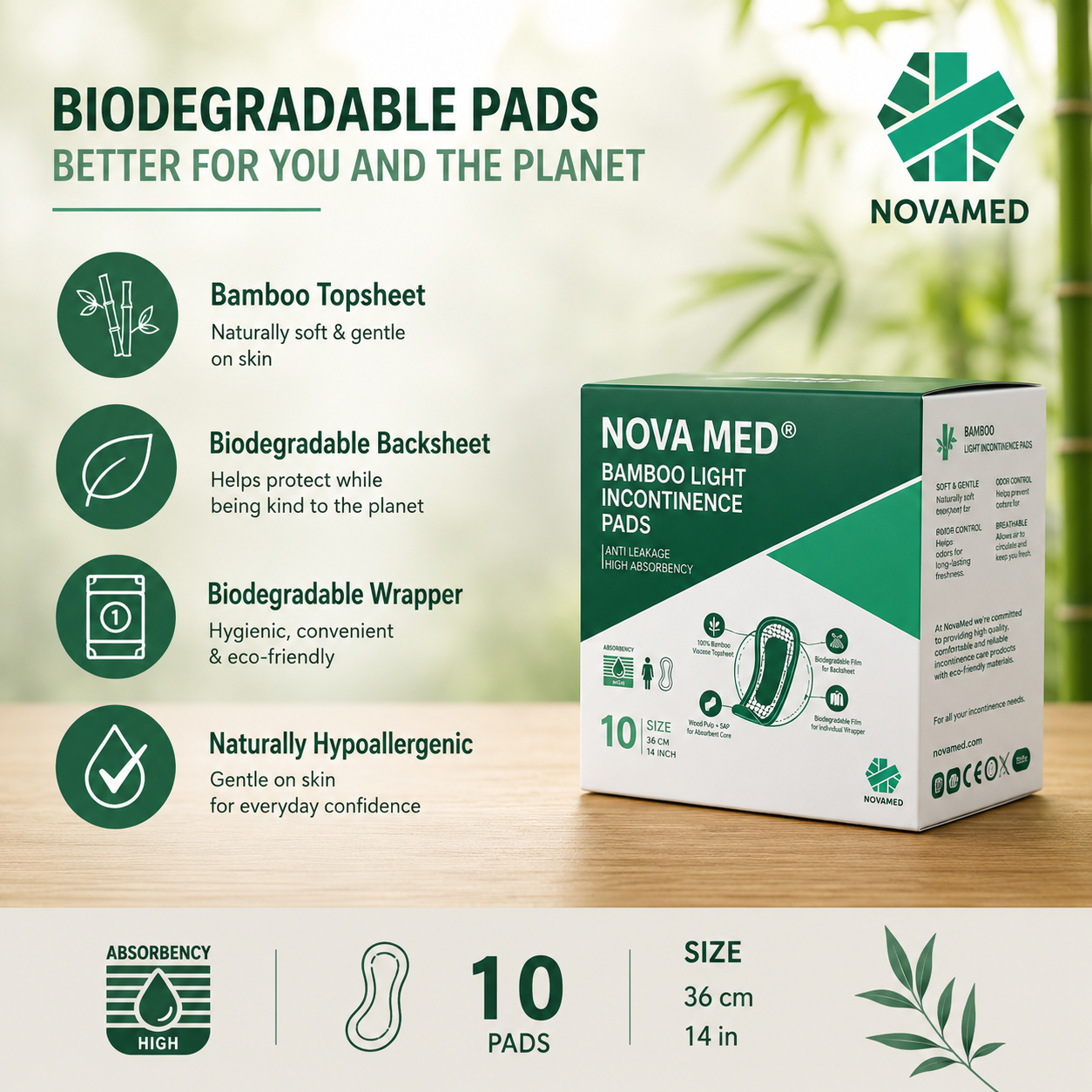 Novamed - Bamboo Light Incontinence Pads - Novamed (Europe) ltd