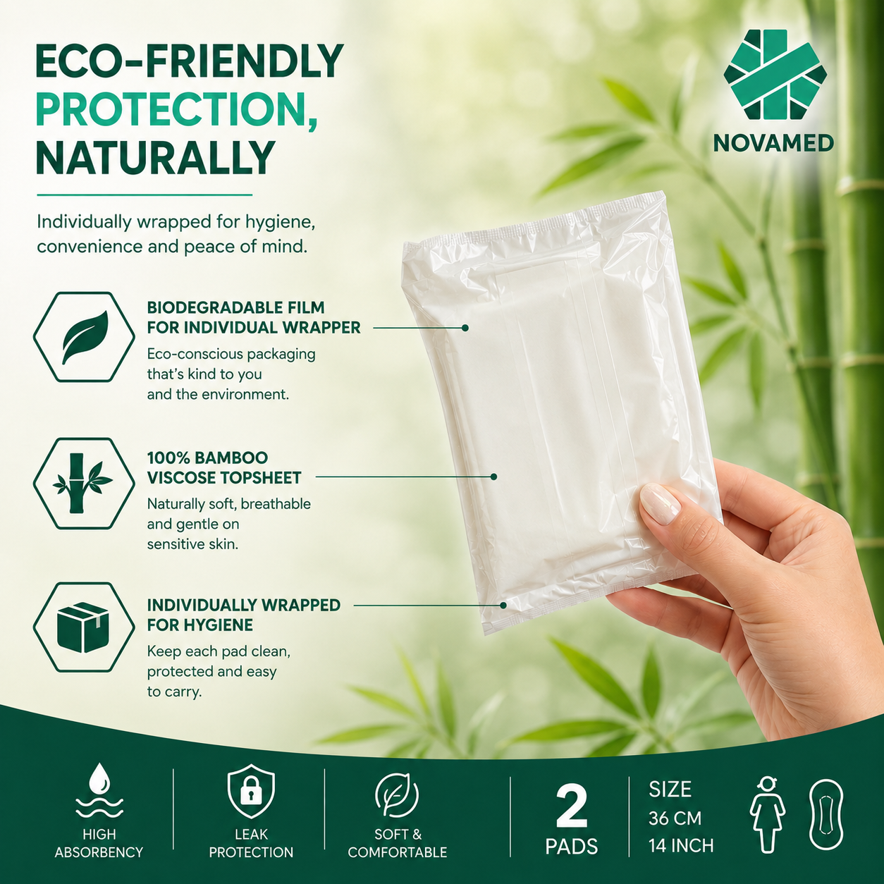 Novamed - Bamboo Light Incontinence Pads Sample (1 Pad) - Novamed (Europe) ltd