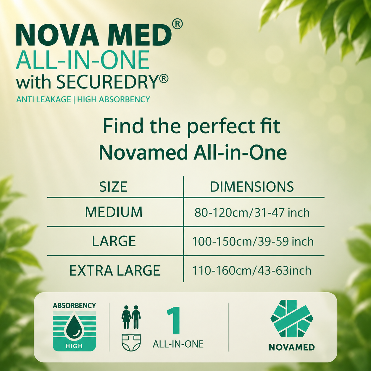 Novamed All in Ones Incontinence Pads, Incontinence Slips, Adult Nappies  to Extra Large- A British Brand - Free Sample Pack - Novamed (Europe) ltd