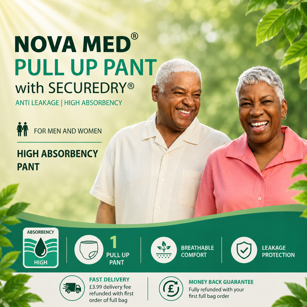 Novamed Incontinence Pants Women & Men, Adult Pull up Pants, Adult Nappies - Size Medium to Extra Large - High Absorbency - A British Brand - Free Sample Pack - Novamed (Europe) ltd