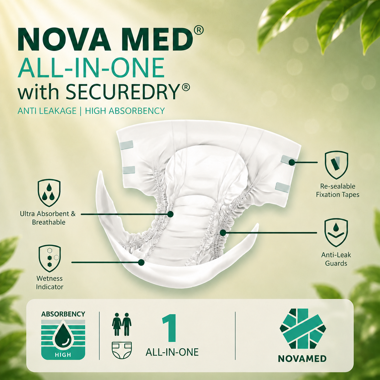 Novamed All in Ones Incontinence Pads, Incontinence Slips, Adult Nappies  to Extra Large- A British Brand - Free Sample Pack - Novamed (Europe) ltd