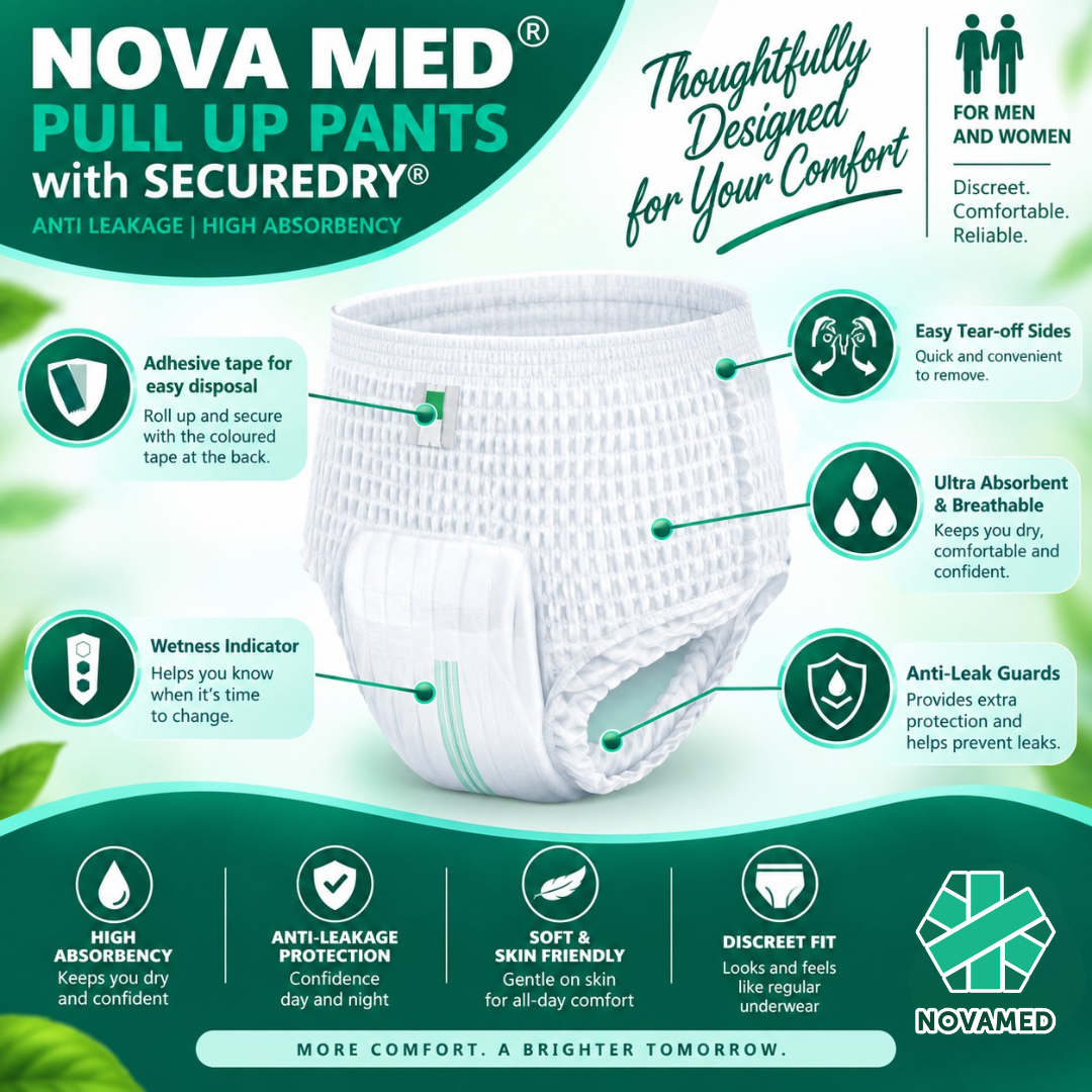 Novamed Incontinence Pants Women & Men, Adult Pull up Pants, Adult Nappies - 14 Pants per Pack - Sizes Medium to Extra Large