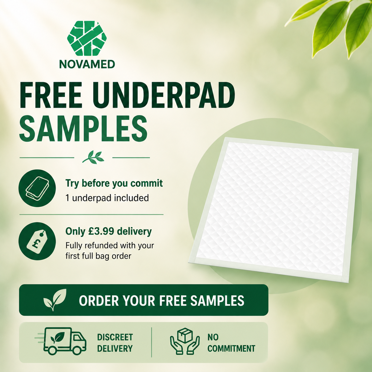 Novamed Incontinence Disposable Bed Pads, Bed Mats, Underpads, Incontinence Pads with Sticky tapes - 60 * 90 cm - 1700-1900ml Absorption - Free sample pack - Novamed (Europe) ltd