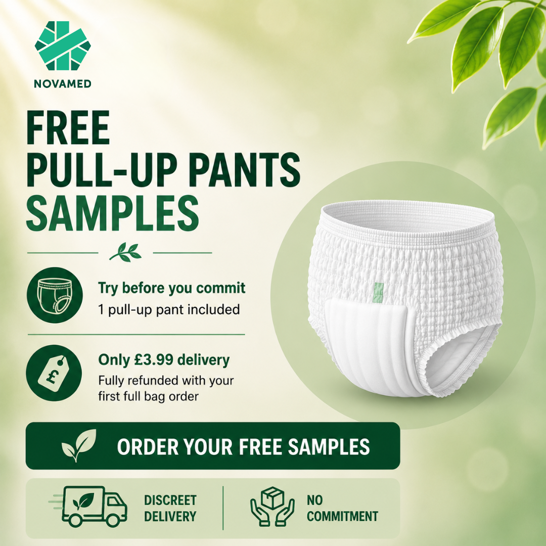 Novamed Incontinence Pants Women & Men, Adult Pull up Pants, Adult Nappies - Size Medium to Extra Large - High Absorbency - A British Brand - Free Sample Pack - Novamed (Europe) ltd