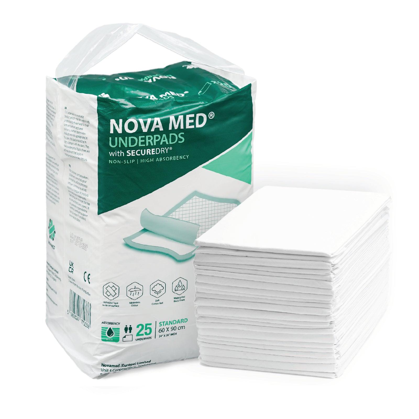 Novamed Incontinence Disposable Bed Pads, Underpads with adhesive tapes - 60x90 cm - Novamed (Europe) ltd